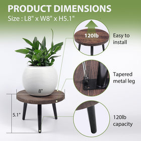 Neracking 8 Inch Plant Stand side view highlighting sturdy triangular frame and metal legs for stability
