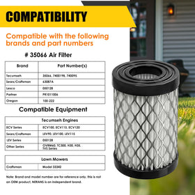 Nerans 63087A air filter for Tecumseh OVRM60 guards against dust and debris.