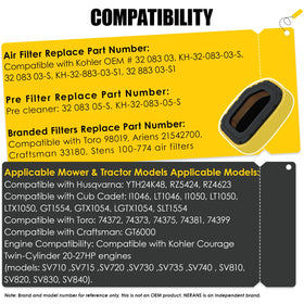 Nerans air filter kit for Husqvarna YTH24K48 supports reliable mowing performance