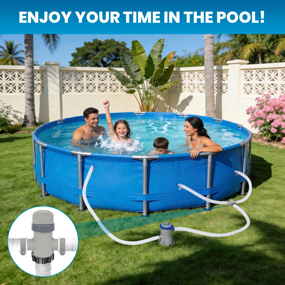 Nerien filtration accessory compatible with 1.25–1.5 inch hoses for versatile pool setup