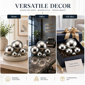 Nerien gazing ball 150mm polished silver adds drama to outdoor spaces.