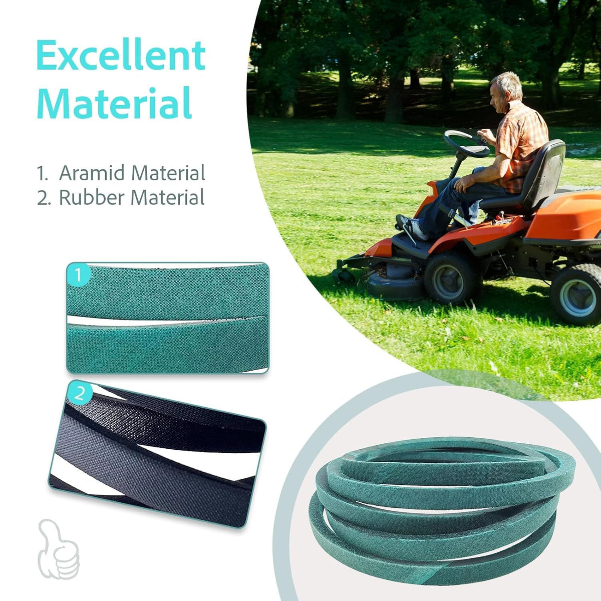 Neryera belt with aramid wire core and SBR for added strength and longevity