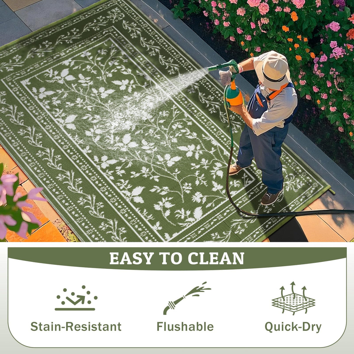nesrt outdoor rug suitable for patios, camping, decks, and RV use