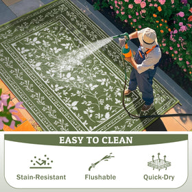 nesrt outdoor rug suitable for patios, camping, decks, and RV use