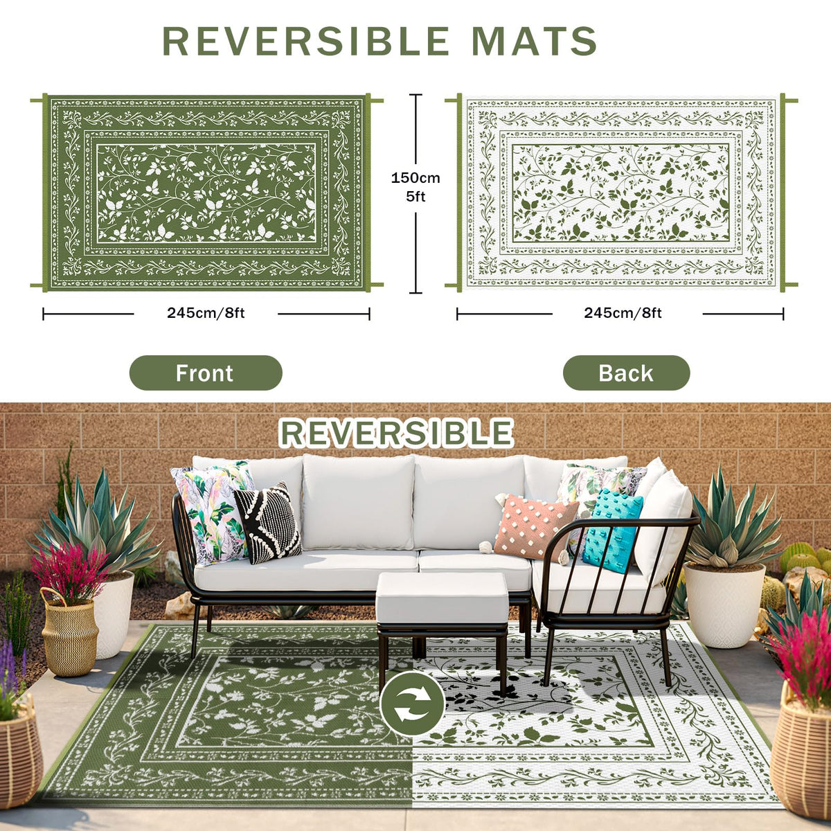 nesrt reversible floral pattern rug adds two styling options outdoors