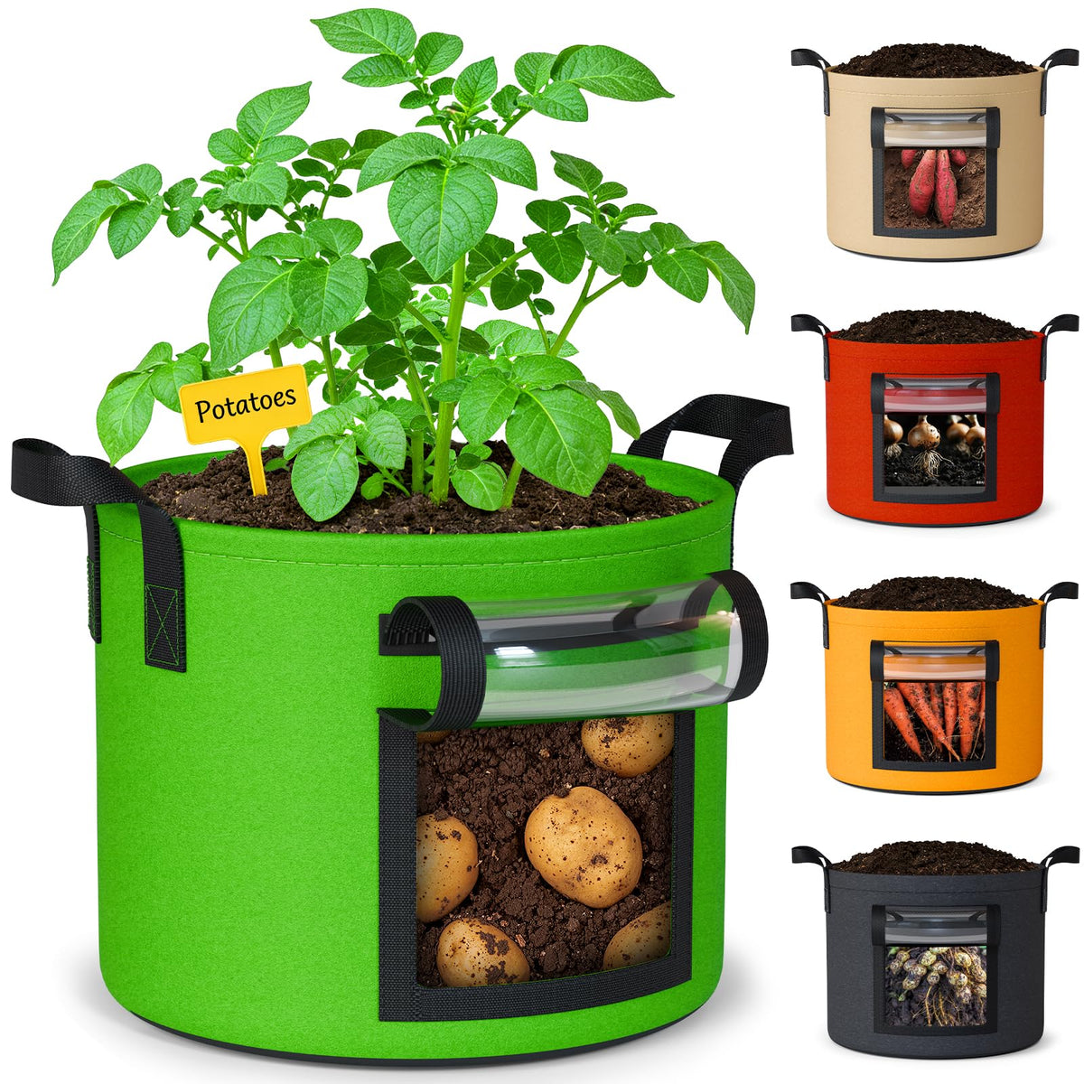 NESSTU 15-gallon potato grow bag with harvest window for easy root checks.