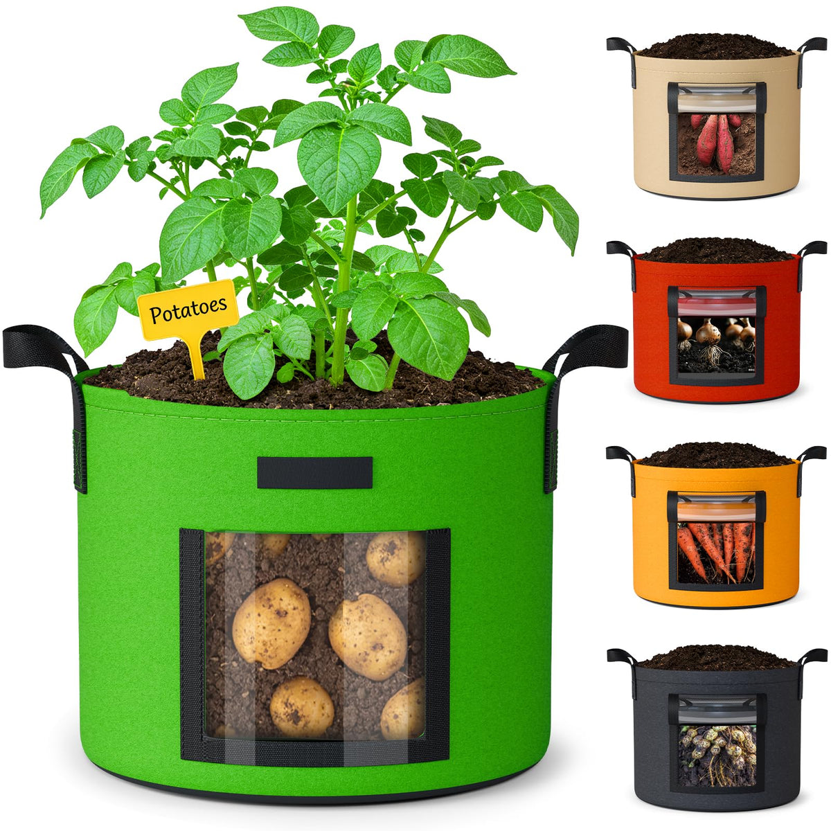 NESSTU 20gal potato grow bag with harvest window for easy monitoring.
