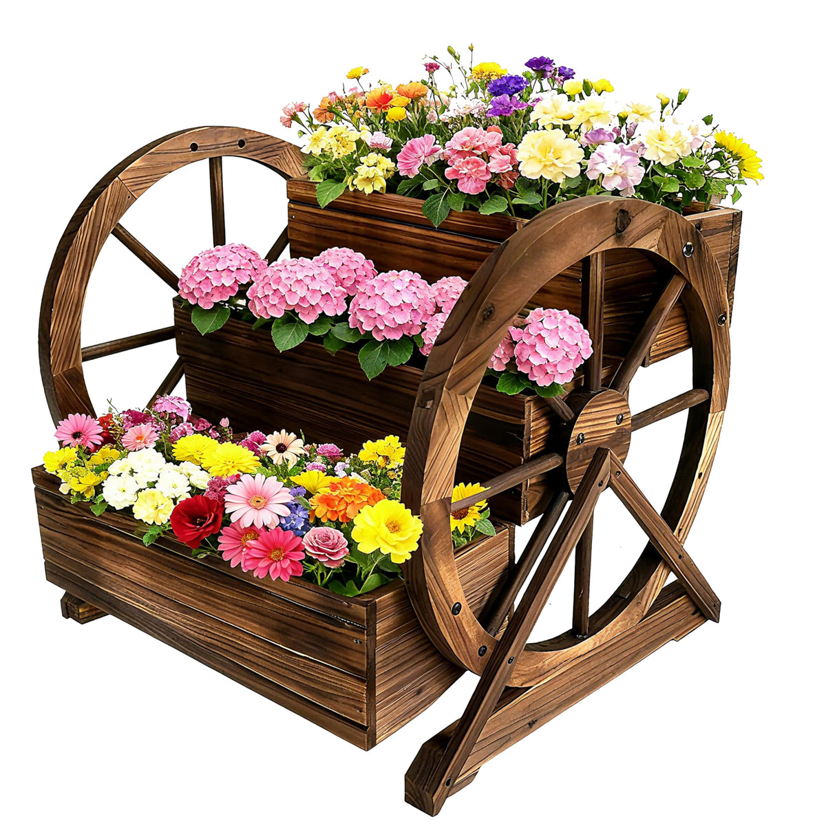 NestNature 3-tier wagon planter front view showing ample space for mixed plantings.