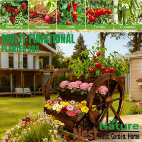 NestNature 3-tier wagon planter side view with sturdy burnt-treated wood.