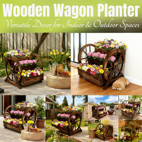 NestNature rustic finish wagon planter with herbs and succulents.