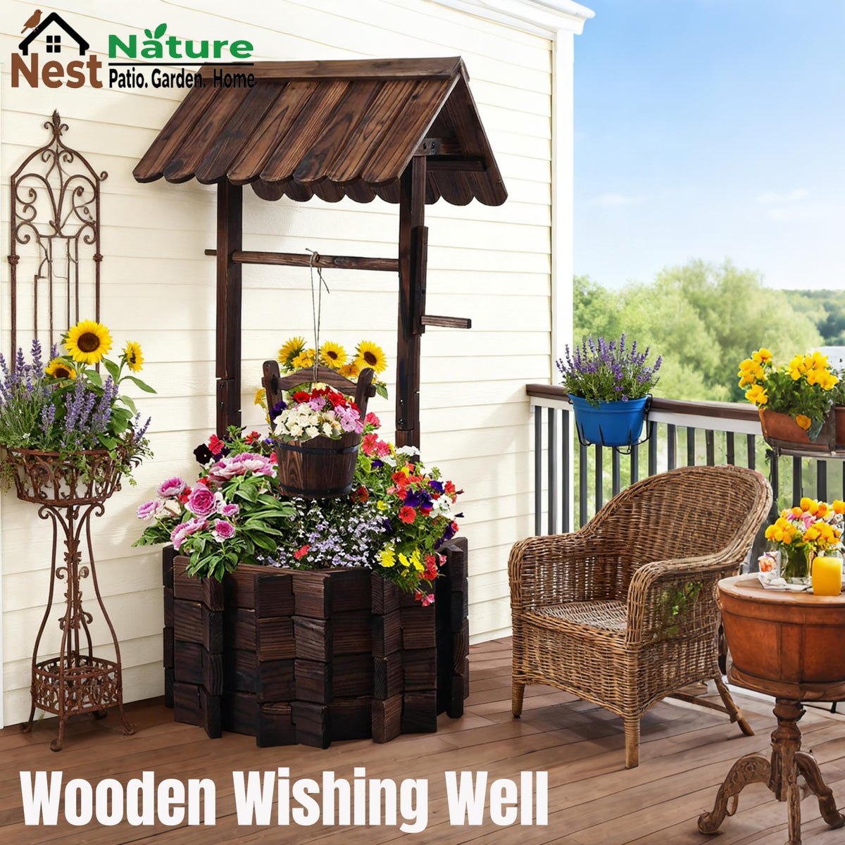 NestNature wishing well lower planter close-up showing spacious flower bed