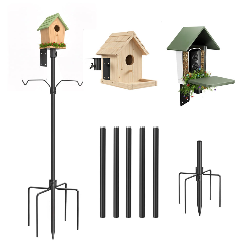NestShld bird feeder pole with 5-prong base for stable yard setup.