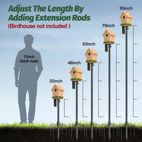 NestShld 95-inch bird feeder pole raises feeding height for birds.
