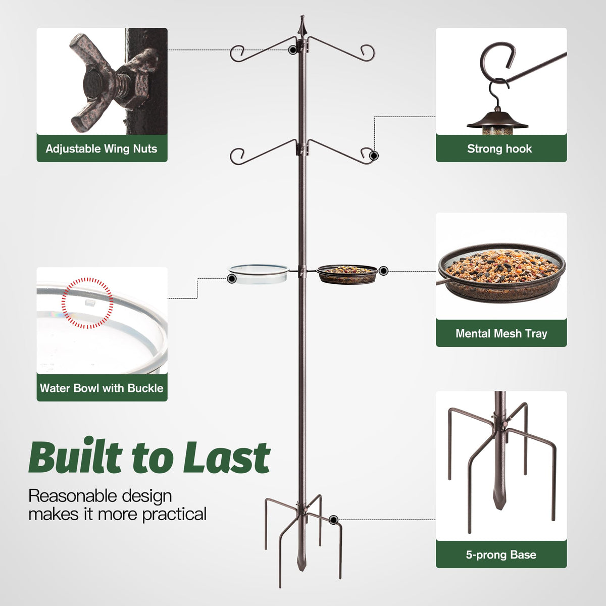 NestShld Bird Feeding Station five-prong base ensures sturdy outdoor placement.