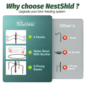 NestShld Bird Feeding Station metal mesh tray aids easy feeding cleanup.