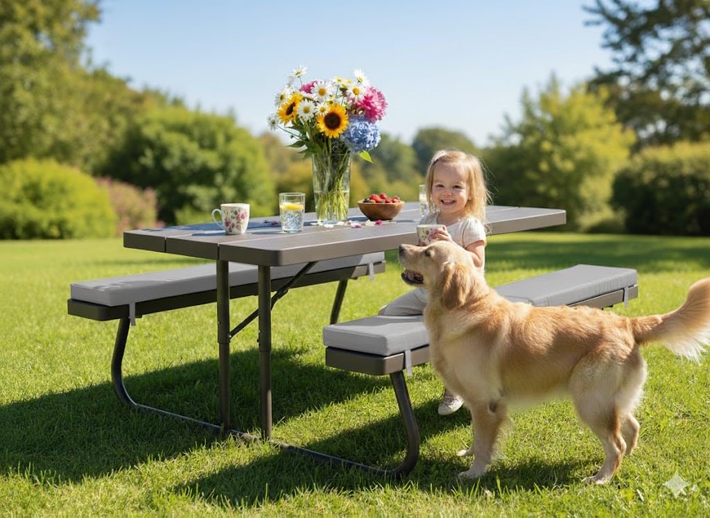 Nesturialia picnic bench cushions come in a 2-pack for family seating.