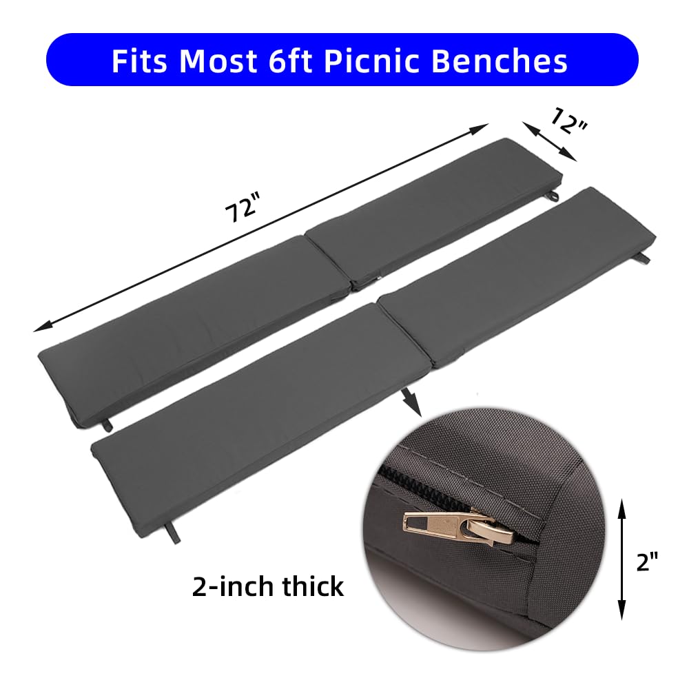 Nesturialia picnic bench cushions demonstrate water-resistant fabric protecting seats.