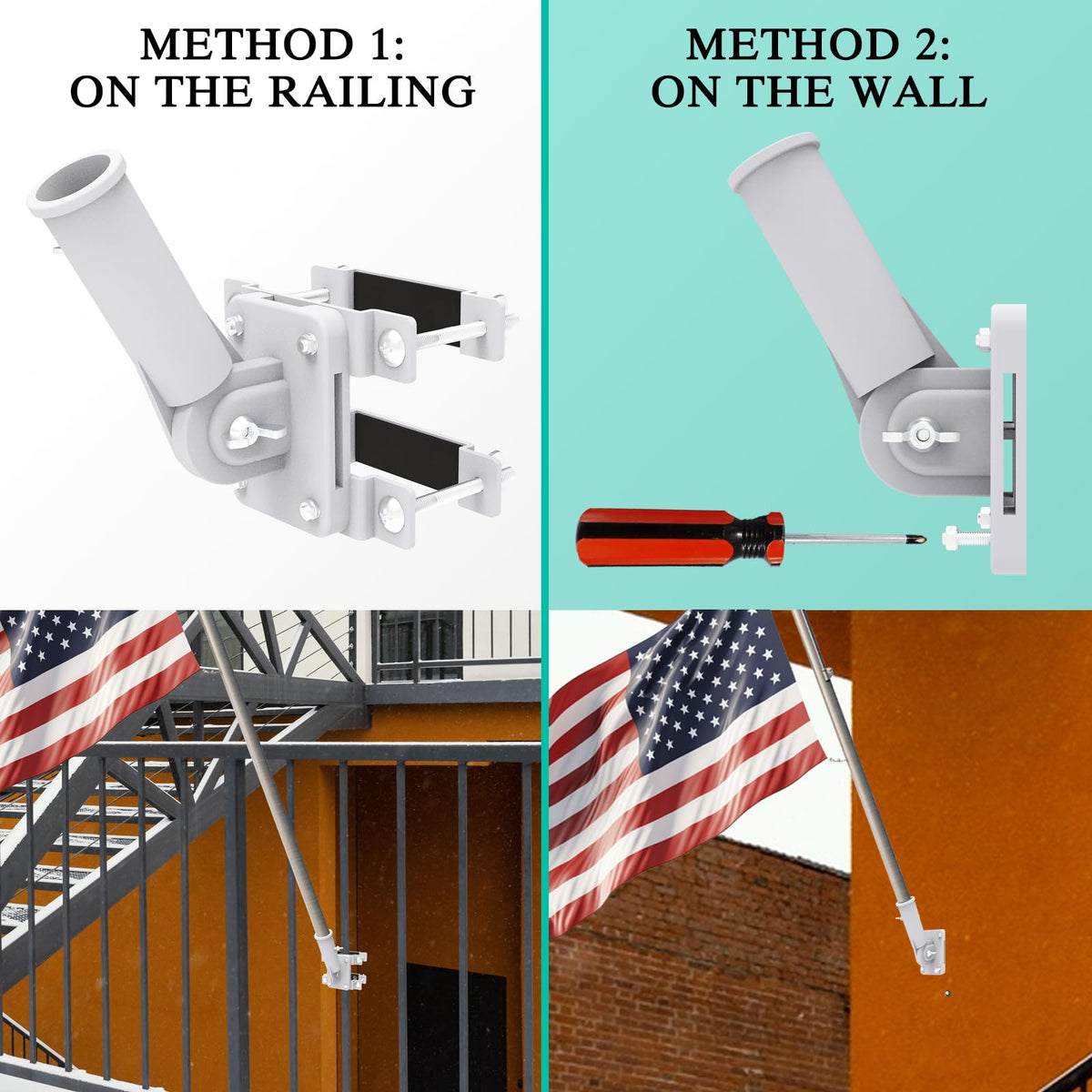 Neszyzai flag pole holder screws fixed to wall or board