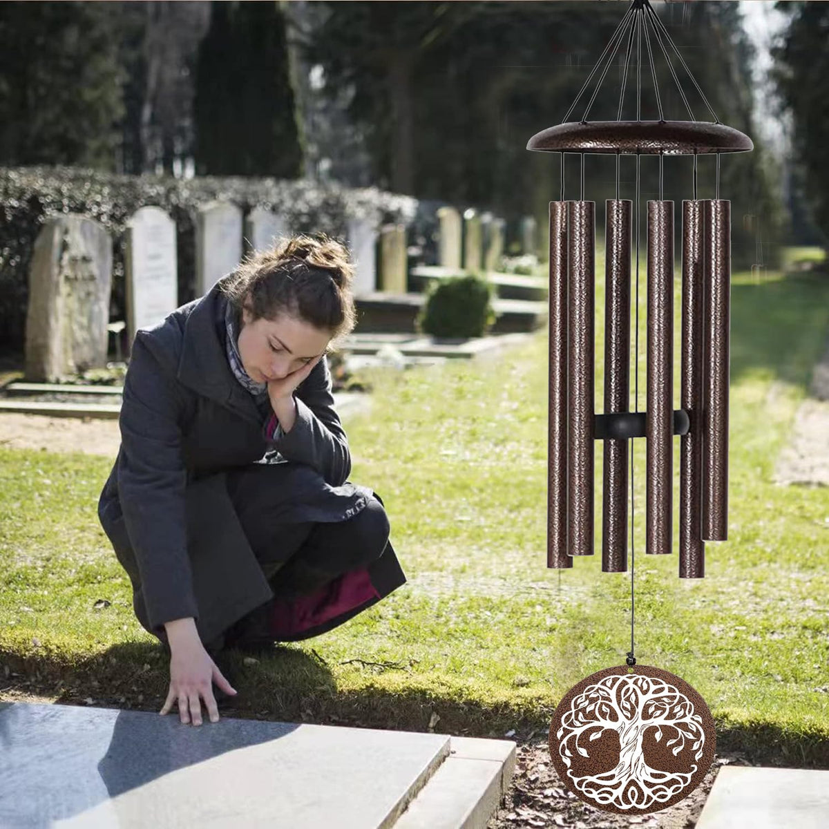NETAEX wind chimes display engraved verse tag inviting reflection with every breeze.