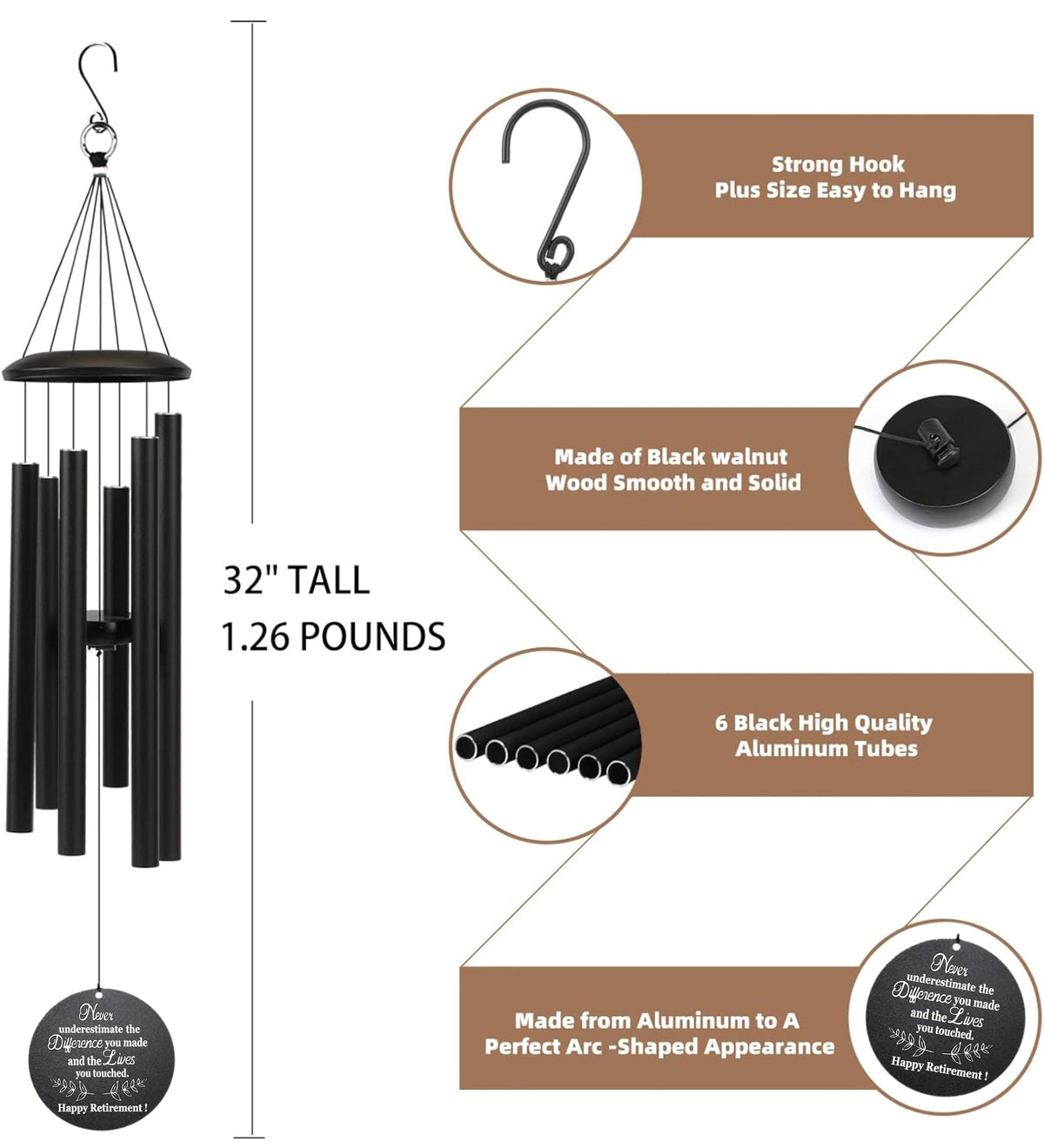 Hanging setup of the 32-inch wind chime in a garden space.