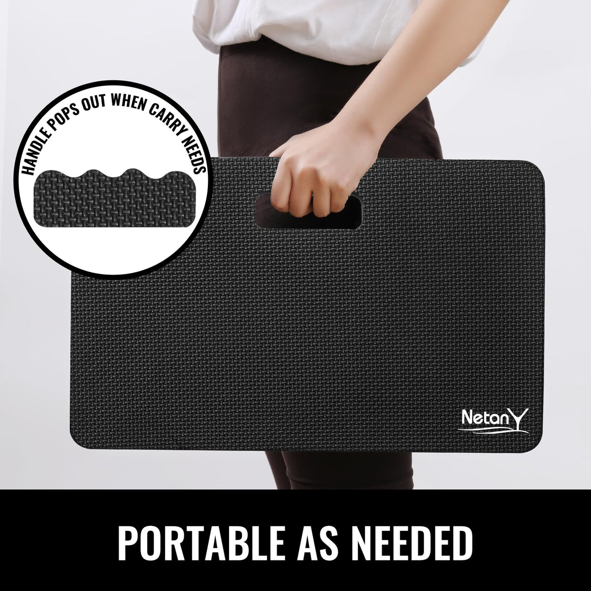 NETANY waterproof, easy-to-clean kneeling pad for bathroom and muddy spaces.