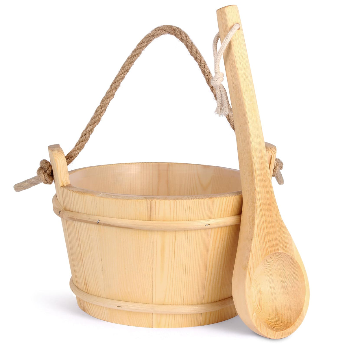NetLea sauna bucket 4L with lid showing durable pine construction for reliable water storage