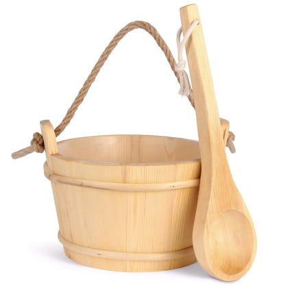 NetLea sauna bucket 4L with lid showing durable pine construction for reliable water storage