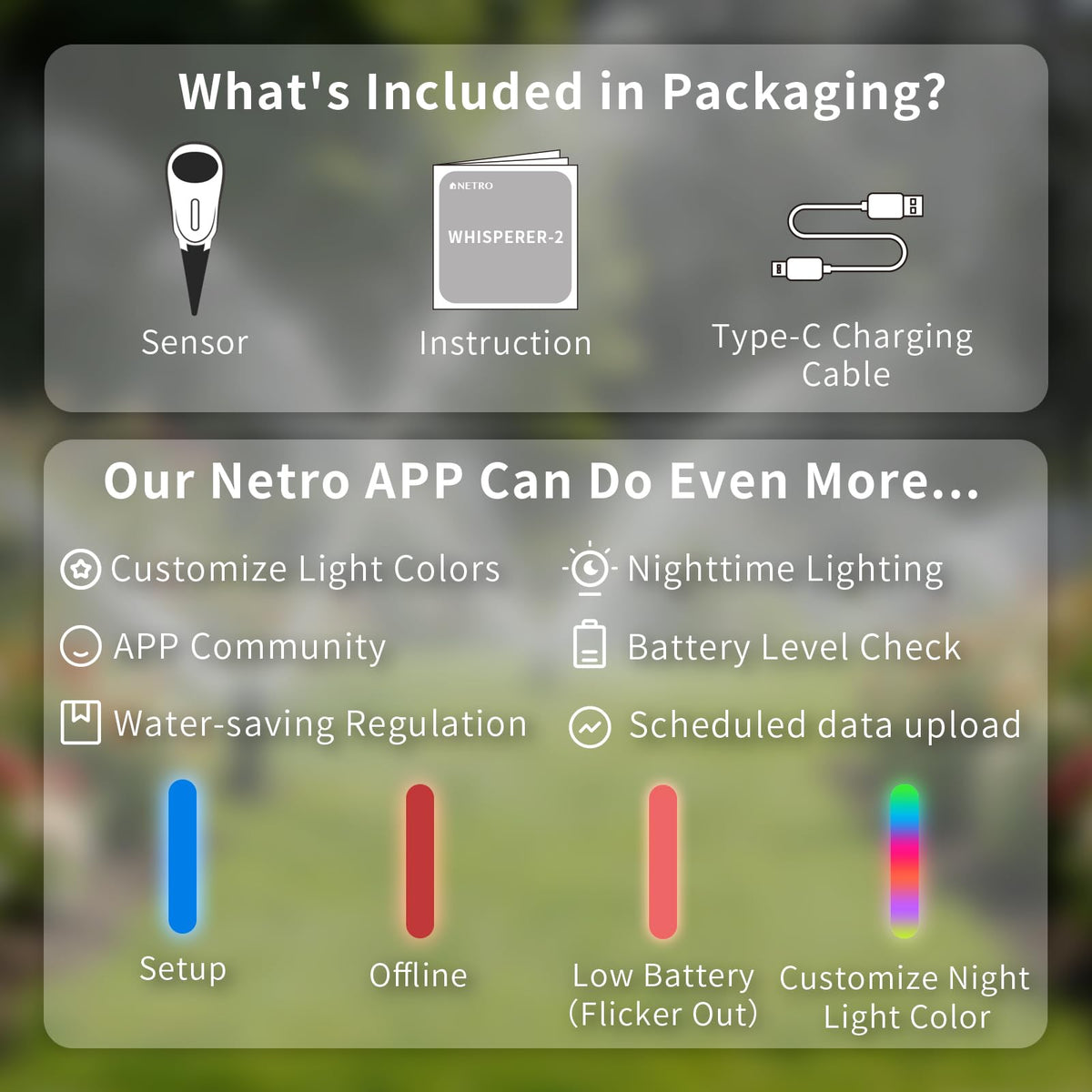 Netro Whisperer packaging highlights easy setup and gifting.