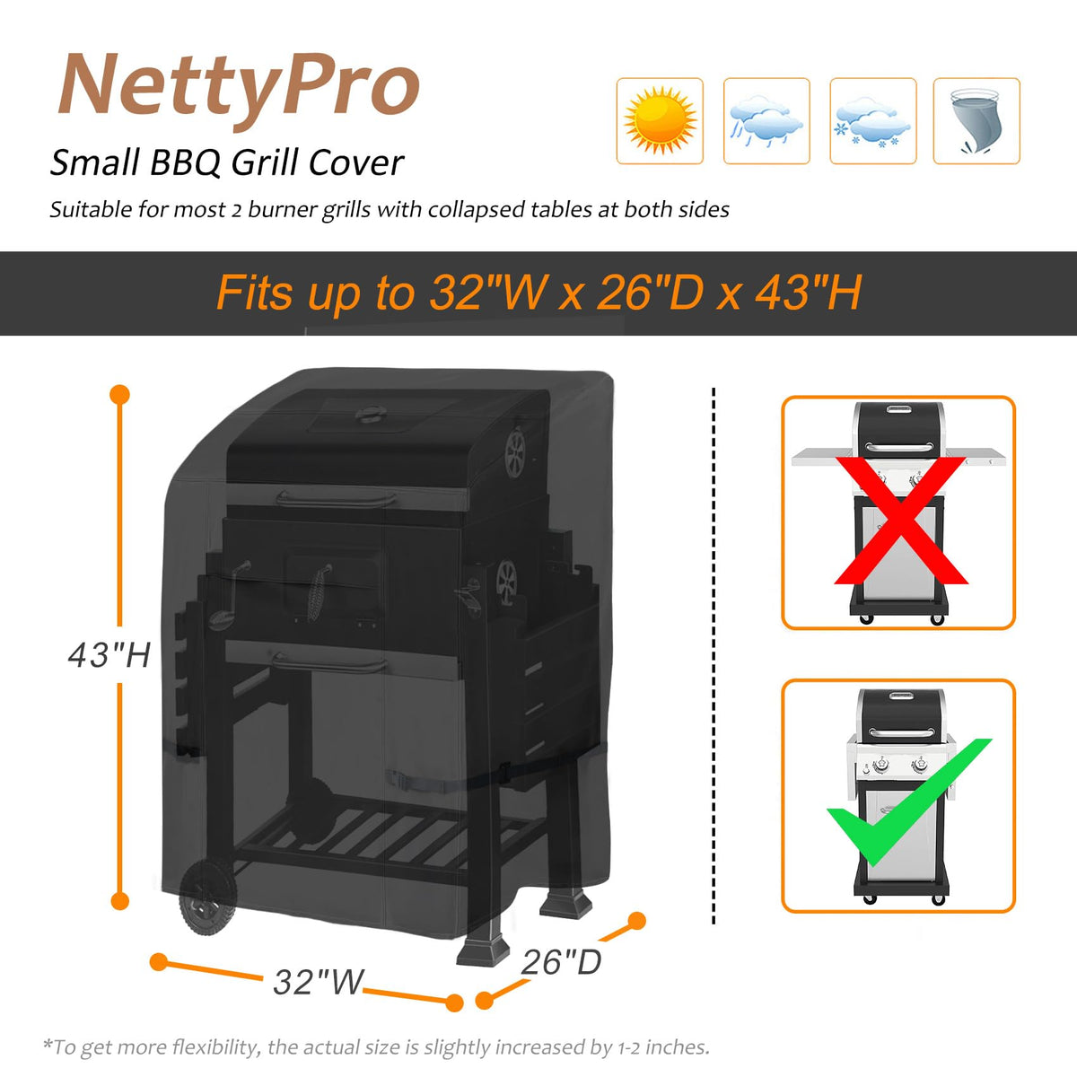 NettyPro grill cover side straps and buckles ensure secure fit