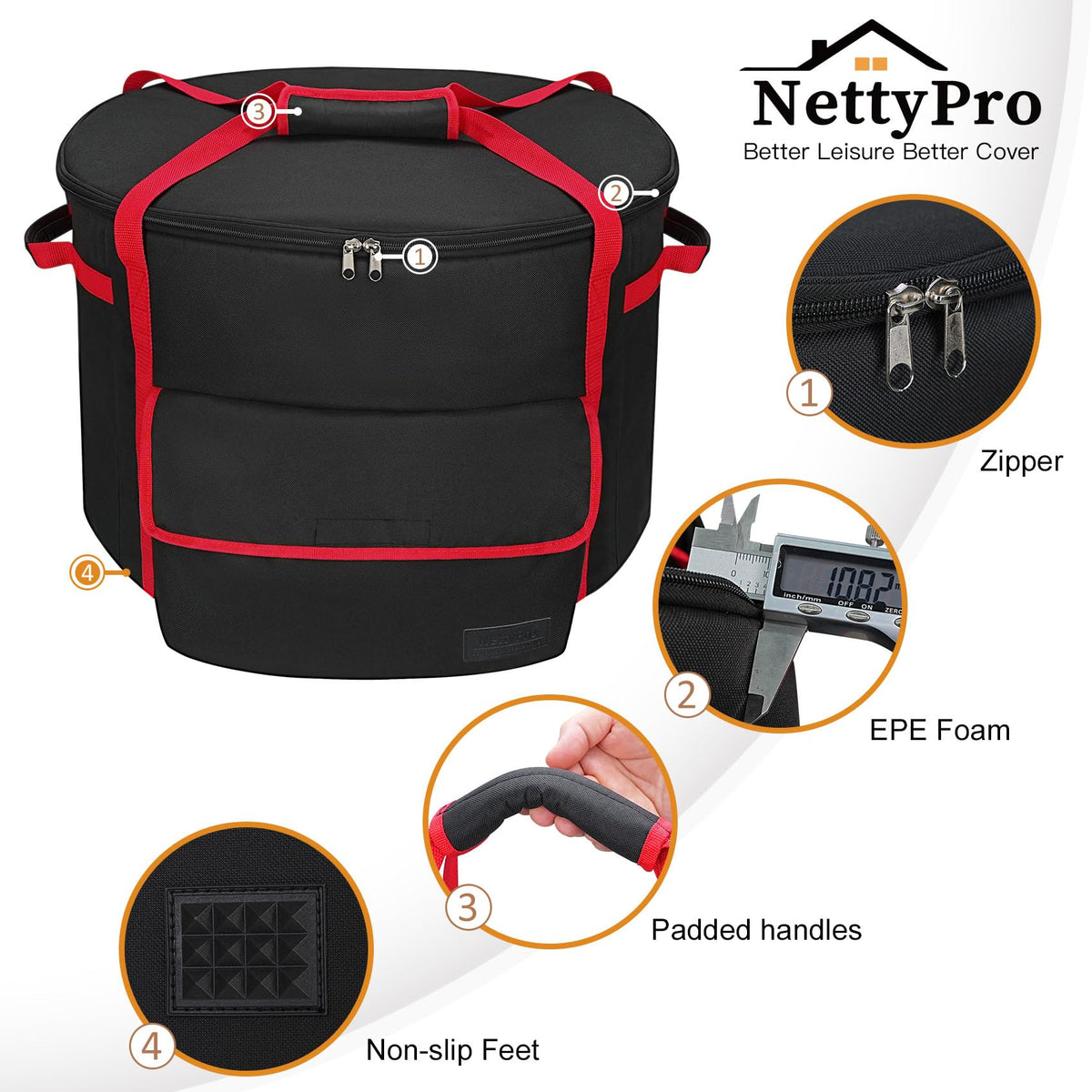 NettyPro fire pit bag side-handles enable flexible two-person lifting.