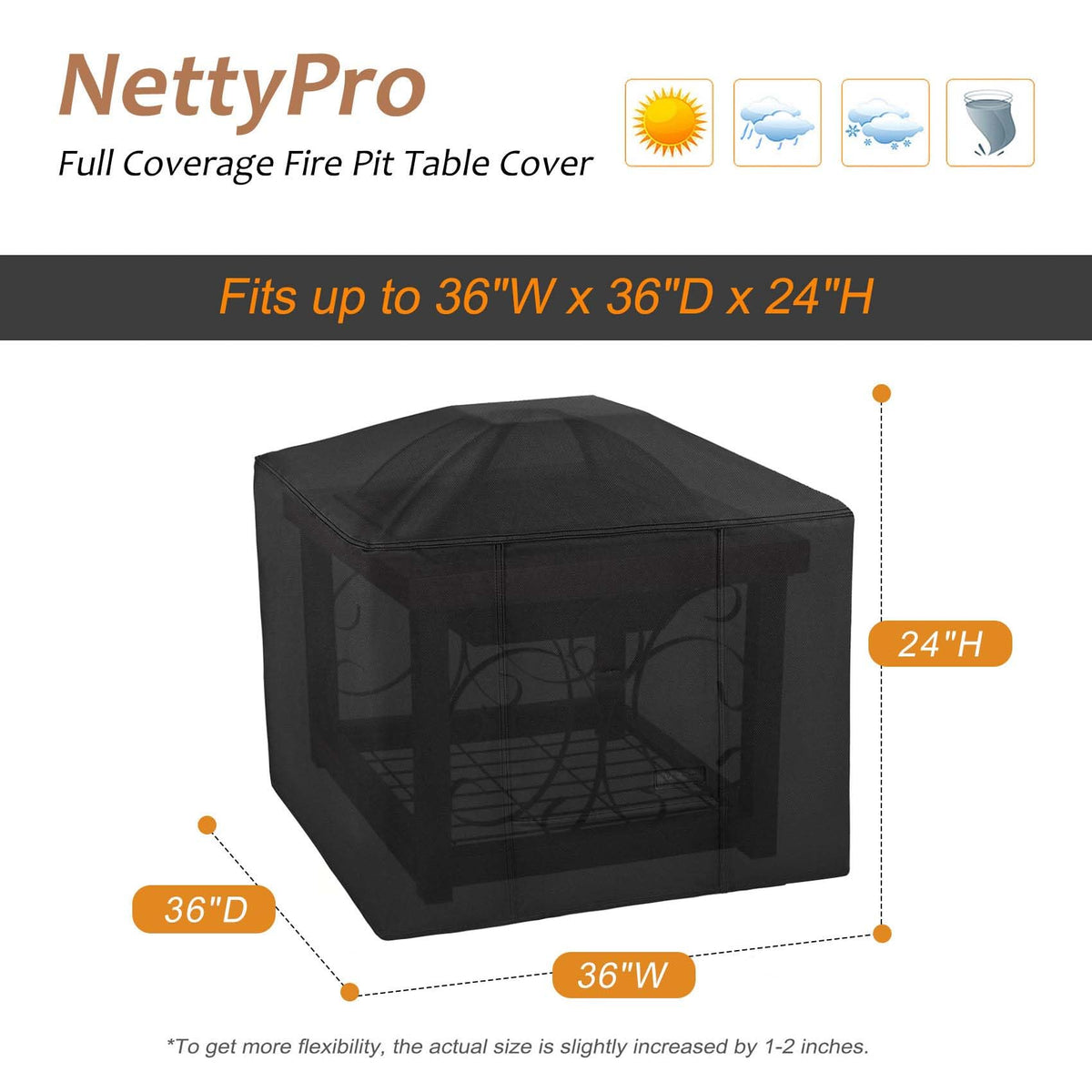 NettyPro fire pit cover square buckle straps provide secure fit