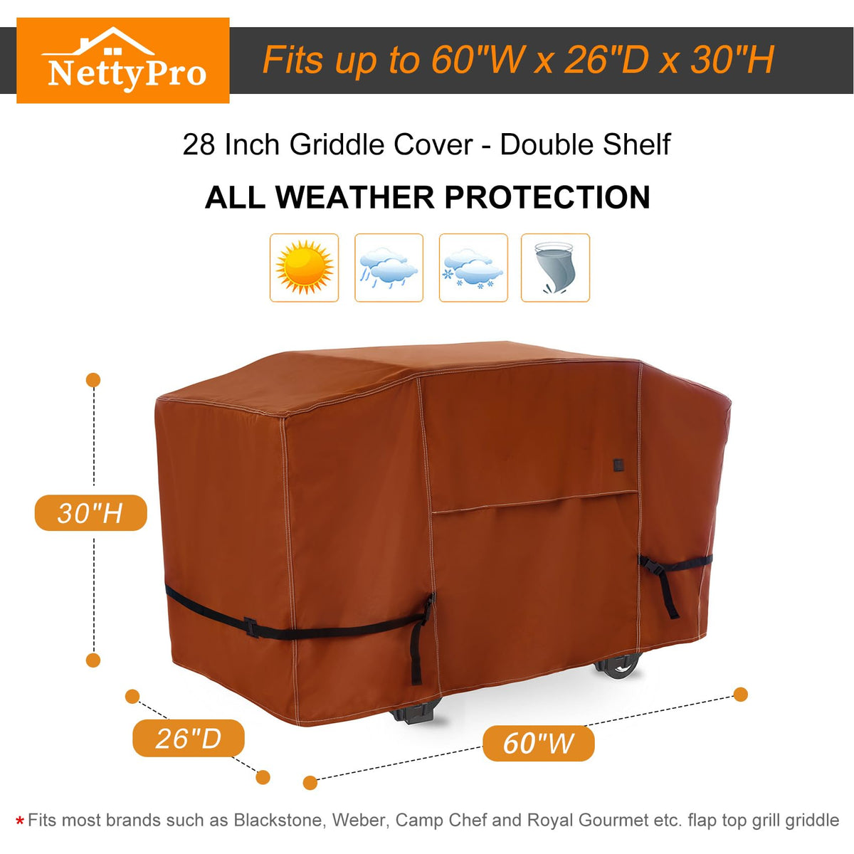 NettyPro griddle cover front vent reduces interior condensation.