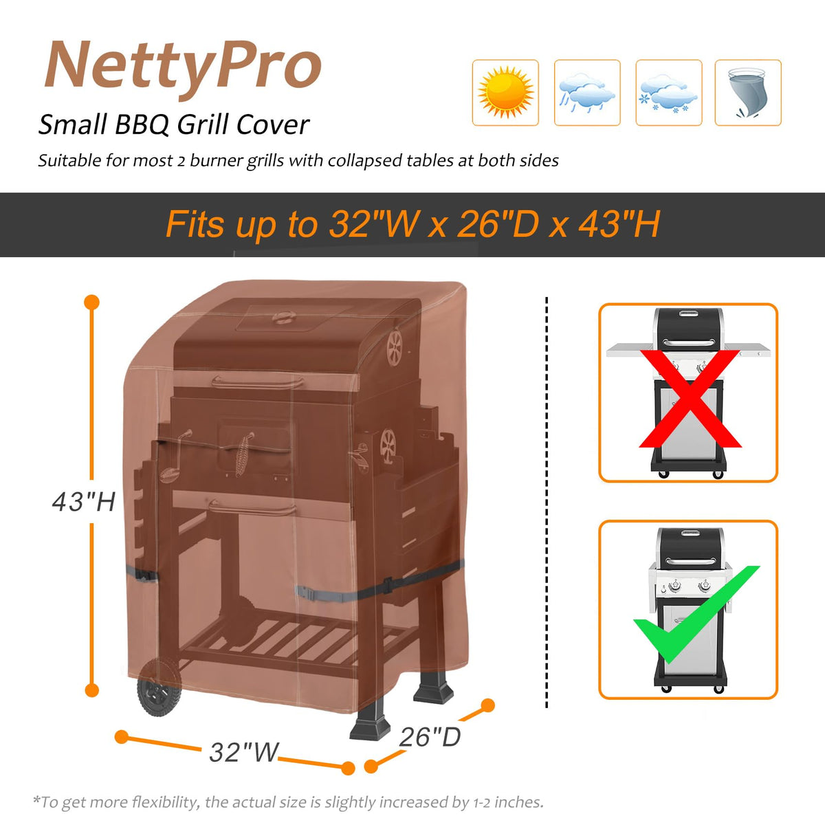 NettyPro grill cover secure straps and buckles ensure a snug fit