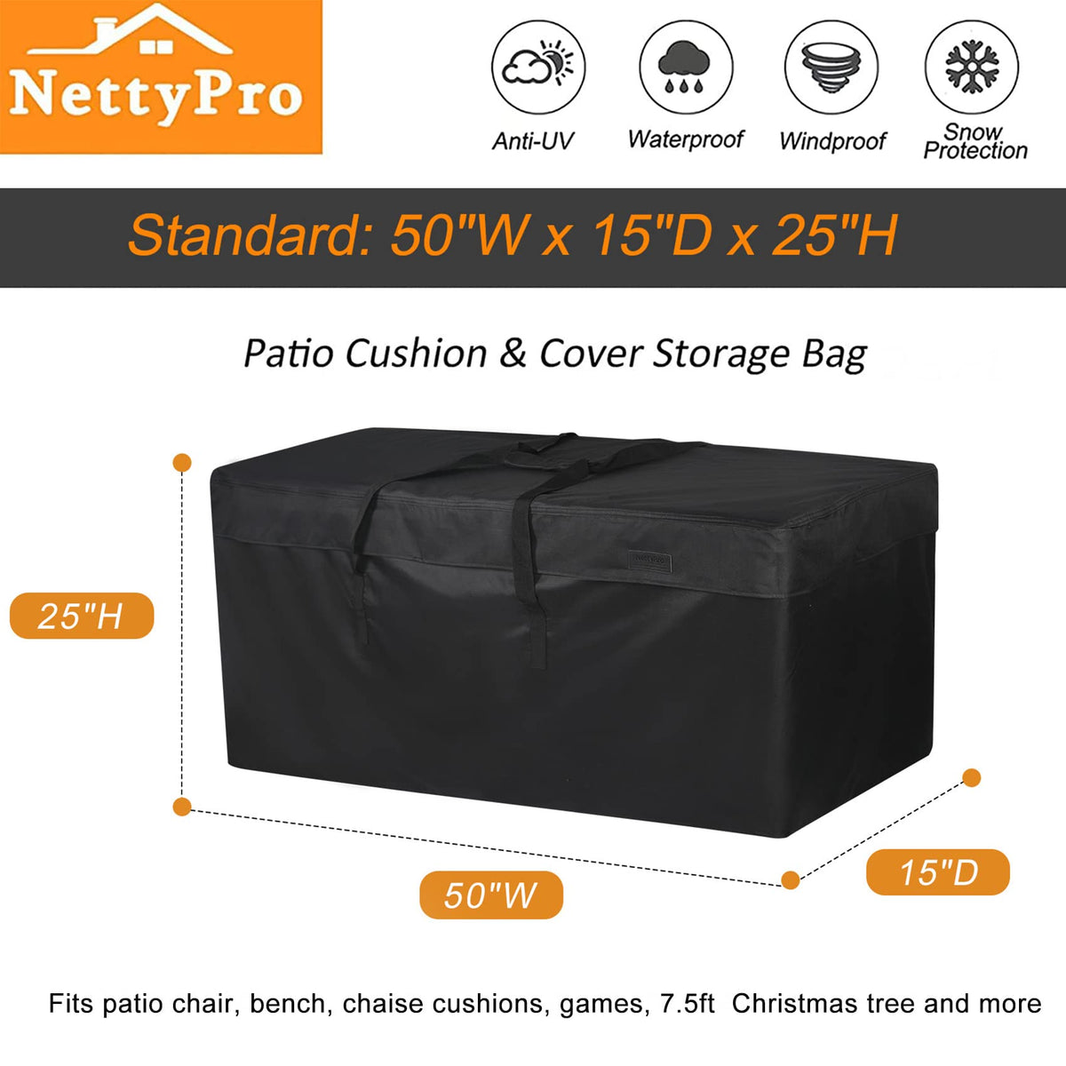 NettyPro sturdy padded handles for comfortable carrying.
