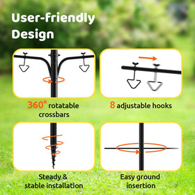 Eight heavy-duty hooks and 360-degree crossbars on the NETVUE pole