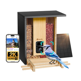 NETVUE Bamboo Bird Feeder front view highlighting natural texture for peaceful backyard birdwatching.