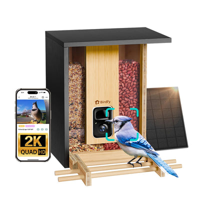 NETVUE Bamboo Bird Feeder front view highlighting natural texture for peaceful backyard birdwatching.