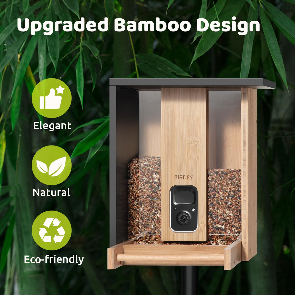 NETVUE Bamboo Bird Feeder two-way audio lets you hear birdsong.