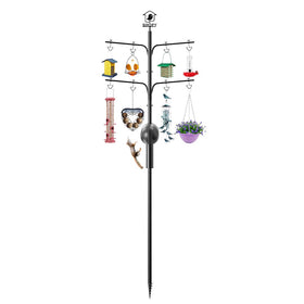 NETVUE birdfeeder pole with squirrel baffle in action deters climbing for a calmer bird view
