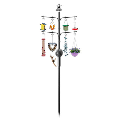 NETVUE birdfeeder pole with squirrel baffle in action deters climbing for a calmer bird view