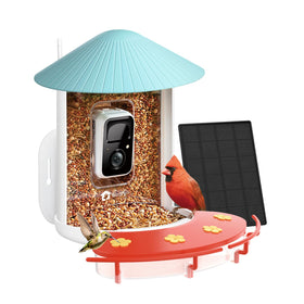 NETVUE Birdfy Hummee front view shows dual feeders attracting more hummingbirds