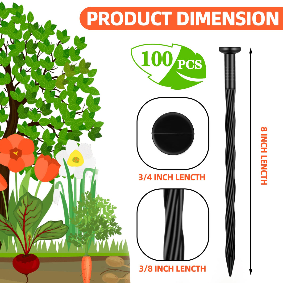 NEUERMOND 8-inch durable plastic stake resists peeling and rust for outdoor use