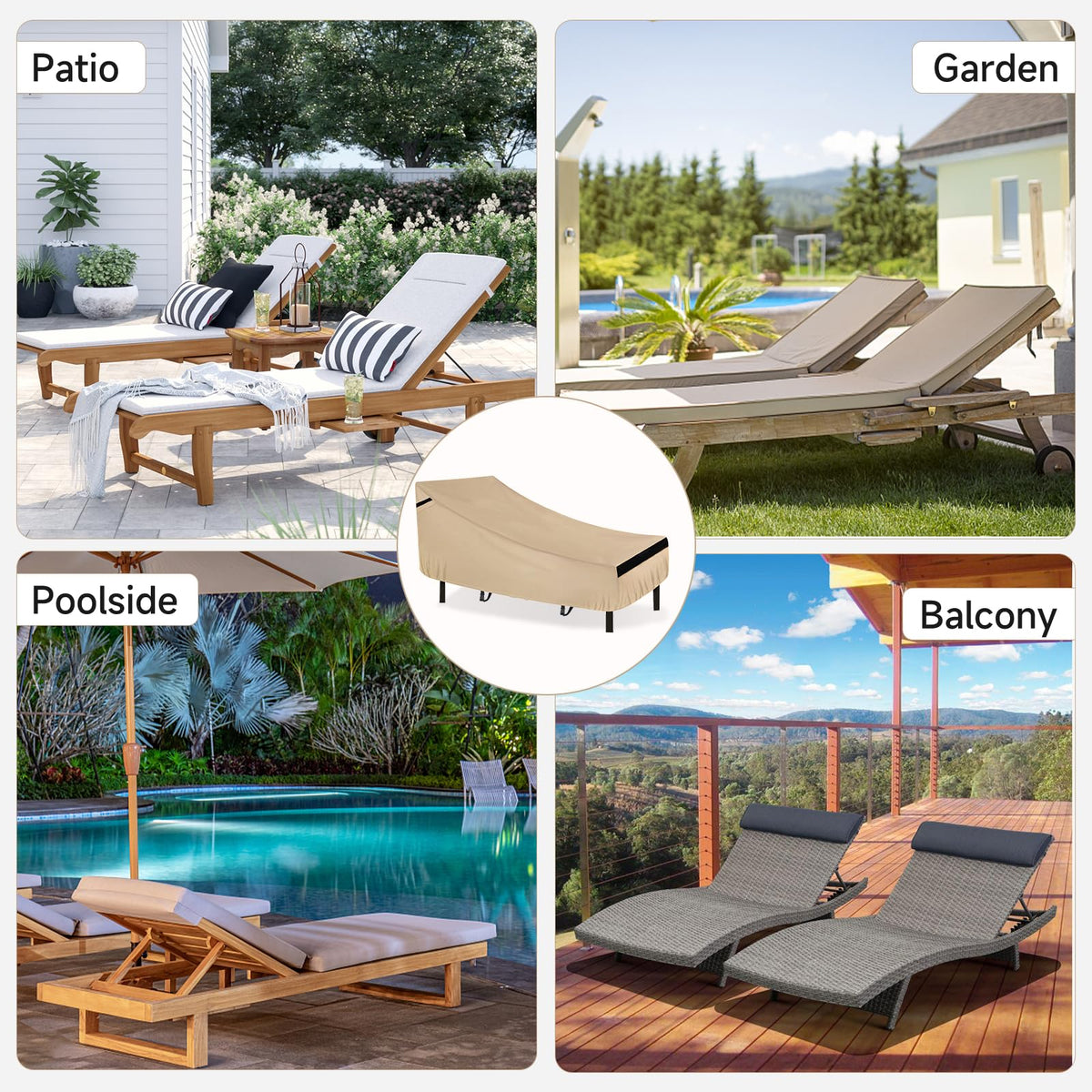 NeverLAND Chaise Lounge Cover in golden color complements outdoor furniture.