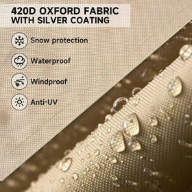 NeverLAND cover on deck demonstrates all-weather protection for poolside seating.