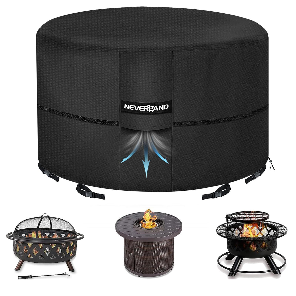 NEVERLAND round fire pit cover 36x24 inches protects against moisture and dust.