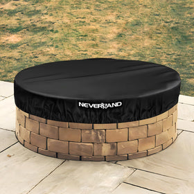 NeverLAND round fire pit cover fits 57-inch pits for dry, protected storage outdoors.