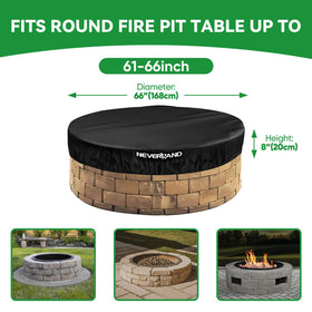 NeverLAND round fire pit cover 66-inch side view shields against wind and debris.