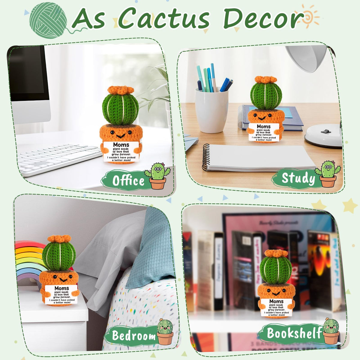 NEVERNERVE crochet cactus keepsake display-ready gift for family celebrations