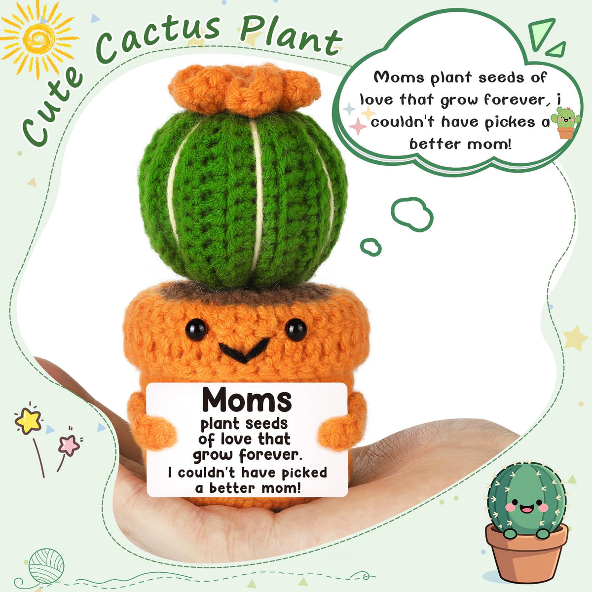 NEVERNERVE mom birthday gift crochet cactus, thoughtful keepsake for mum