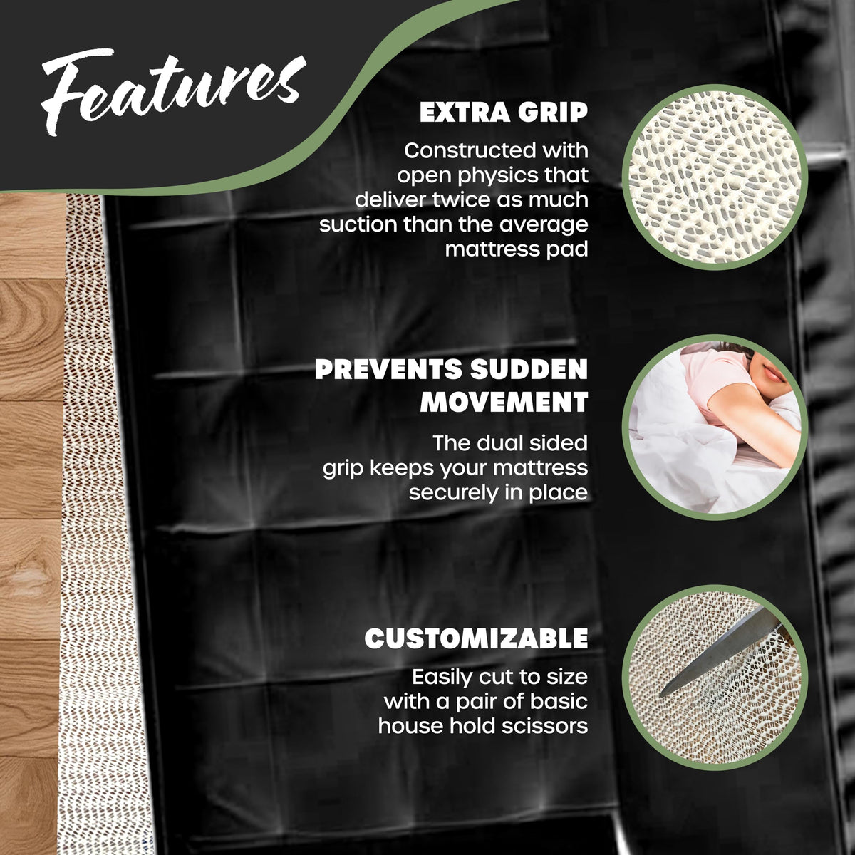 Nevlers non-slip couch gripper closeup highlights open-weave breathable PVC foam.